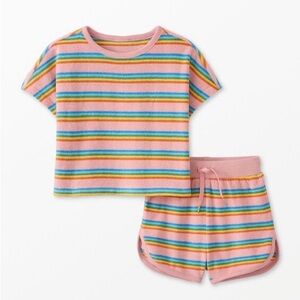 Hanna Andersson Stripe Print Loop Terry Matching Set Shorts and T Shirt